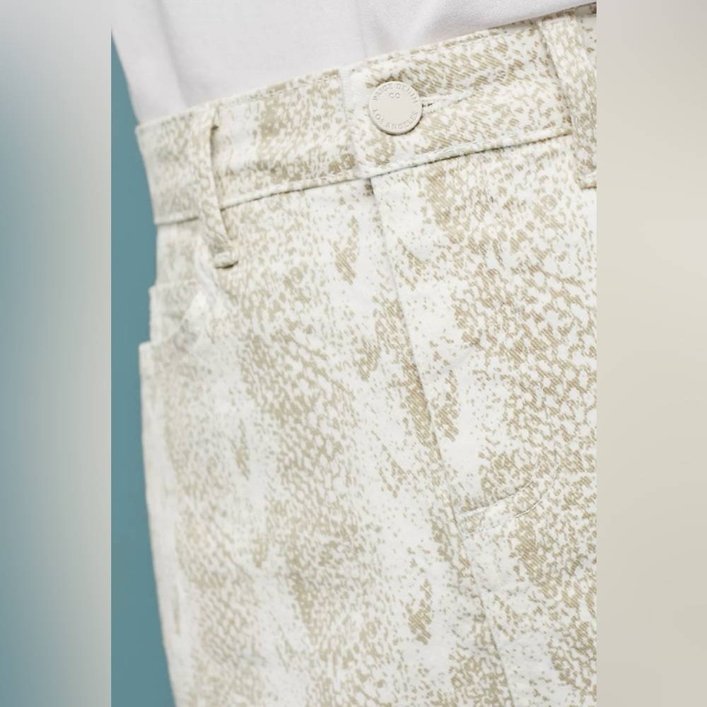 Paige Anthropologie Aideen Denim Mini Skirt, White animal print, snake print•30 - Picture 3 of 15